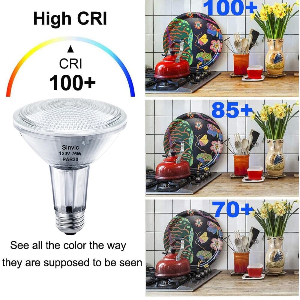 6PCS Sinvic Dimmable PAR30 Long Neck (PAR30L) Halogen Flood Bulbs Light, 75W 120V E26 Base Warm White for Recessed