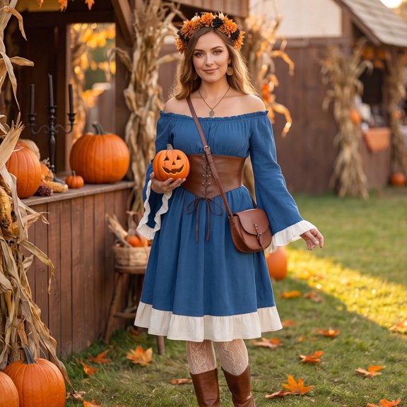 Renaissance Dress Women Off the Shoulder Bell Sleeve Two Tone High Low Ruffle Maxi Dresses Halloween Peasant Medieval Gothic Outfit Blue M