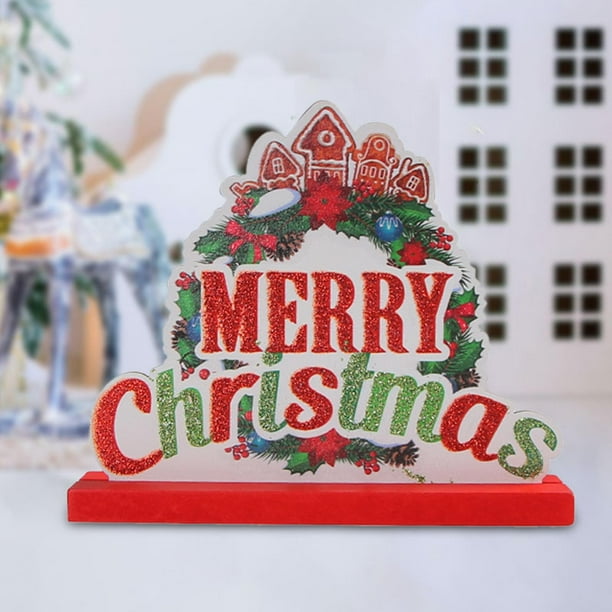 Decoración de mesa navideña, letrero de madera, centro de mesa, adorno navideño para escritorio, oficina, suministros para fiestas, decoración del Guirnalda BLESIY Letrero de mesa