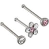 Body Jewelry Lead Crystal Stainless Steel Flower Nose Stud Trio