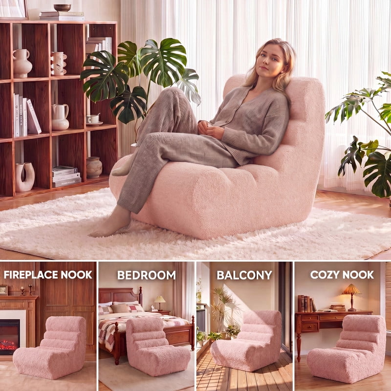 Lacoo Bean Bag Sofa for Adults - Ultra-Soft Lounge Sofa with High-Density Foam Fill, Cozy Floor Chair for Living Room, Bedroom & Dorm,Pink