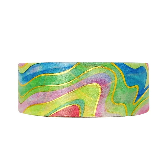 Wrapables Gold and Silver Foil Washi Masking Tape, 15mm x 10M, Rainbow Swirl