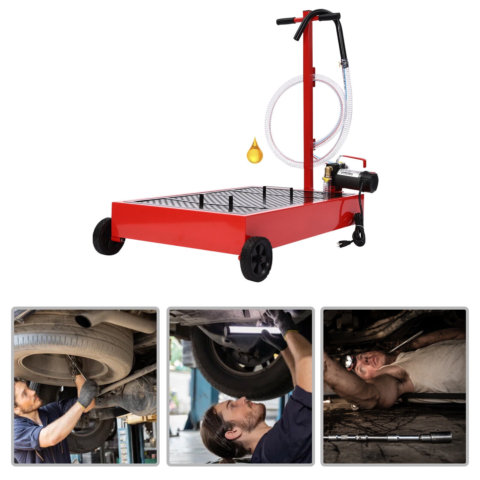17 Gallon Portable Oil Drain with Pump Truck Oil Drain Low Profile Oil Change Pan Black