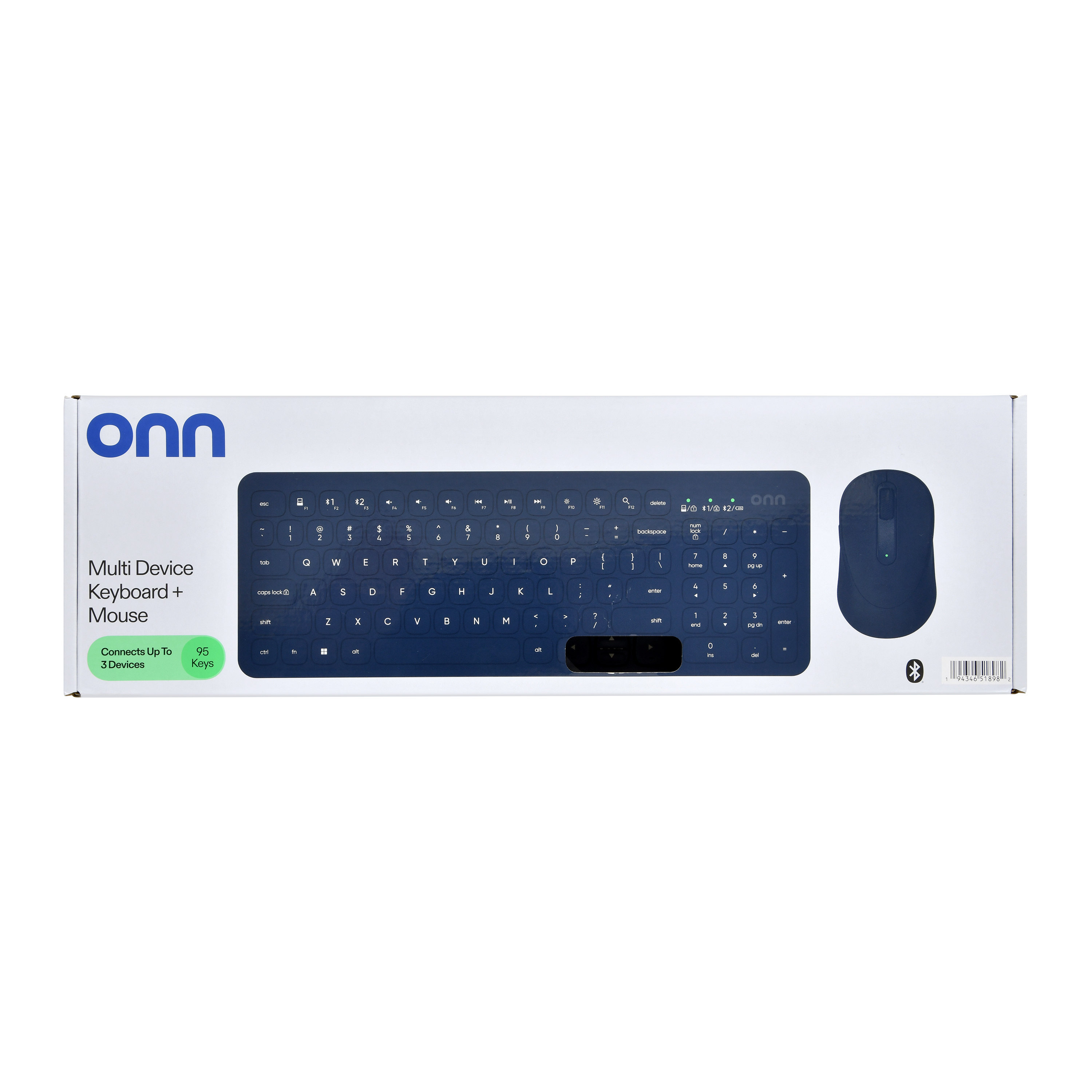 onn Curve Wireless Full-Size Keyboard & Mouse, Blue photo 2