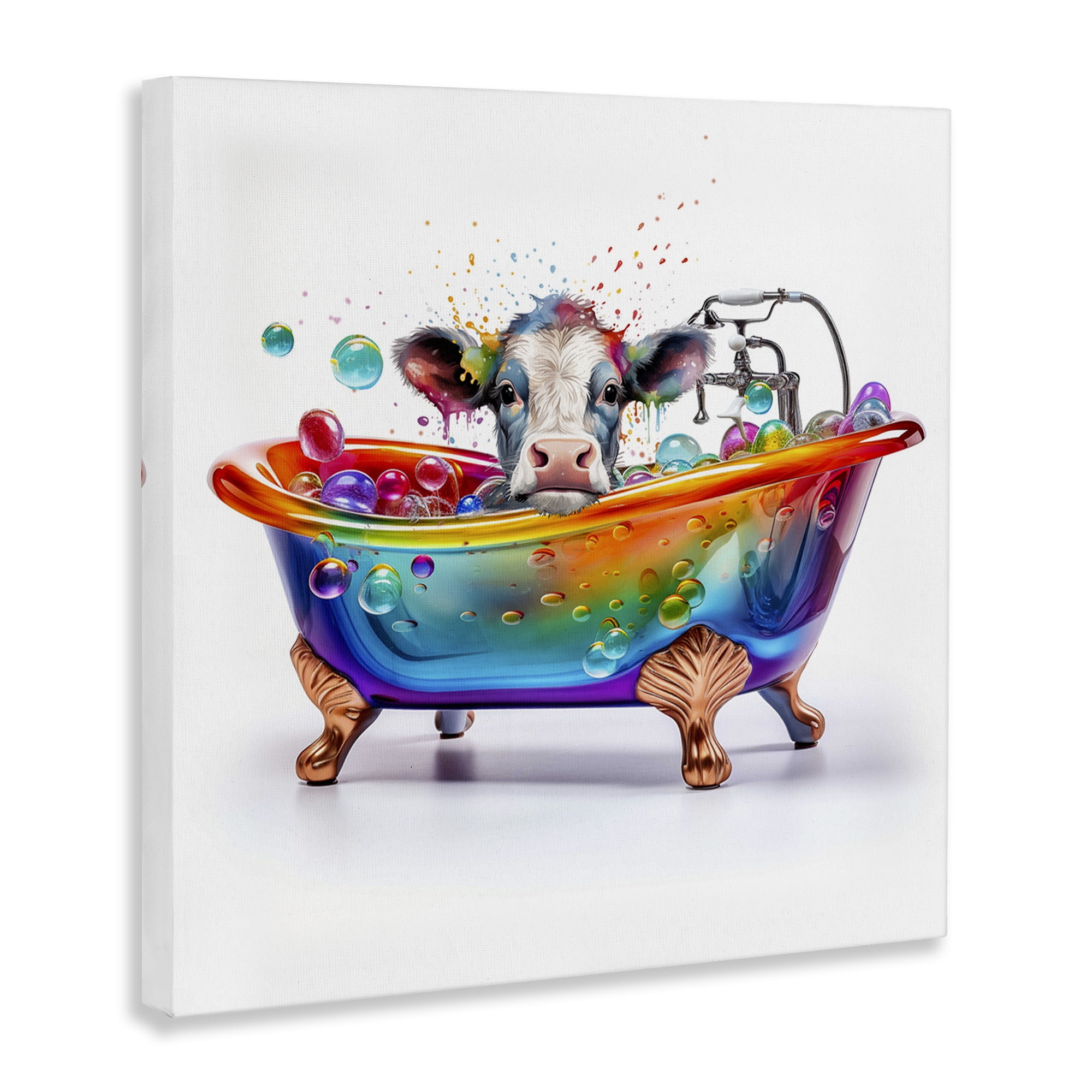 Stupell Industries Cow in Rainbow Bath Typography Painting Gallery Wrapped Canvas Art Print Wall Art, 36 x 36