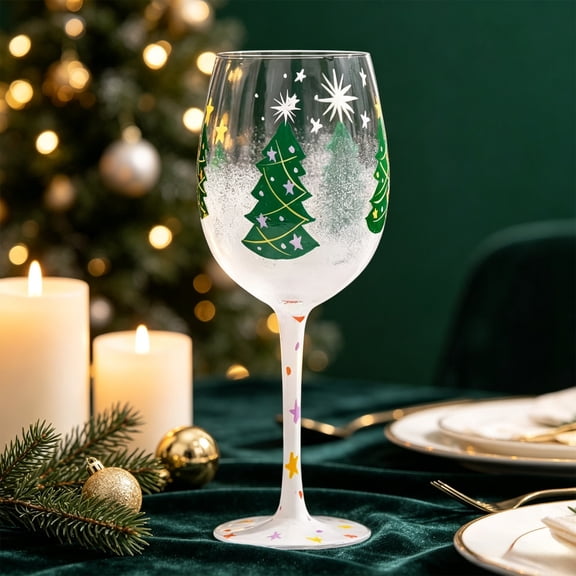 Colorful Painted Christmas Wine Glass 9in Festive Stemware Art Goblet with Gift Box for Holiday Party Table Decor
