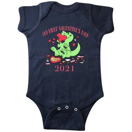 

Inktastic My 1st Valentine s Day 2021 Dinosaur Gift Baby Boy or Baby Girl Bodysuit