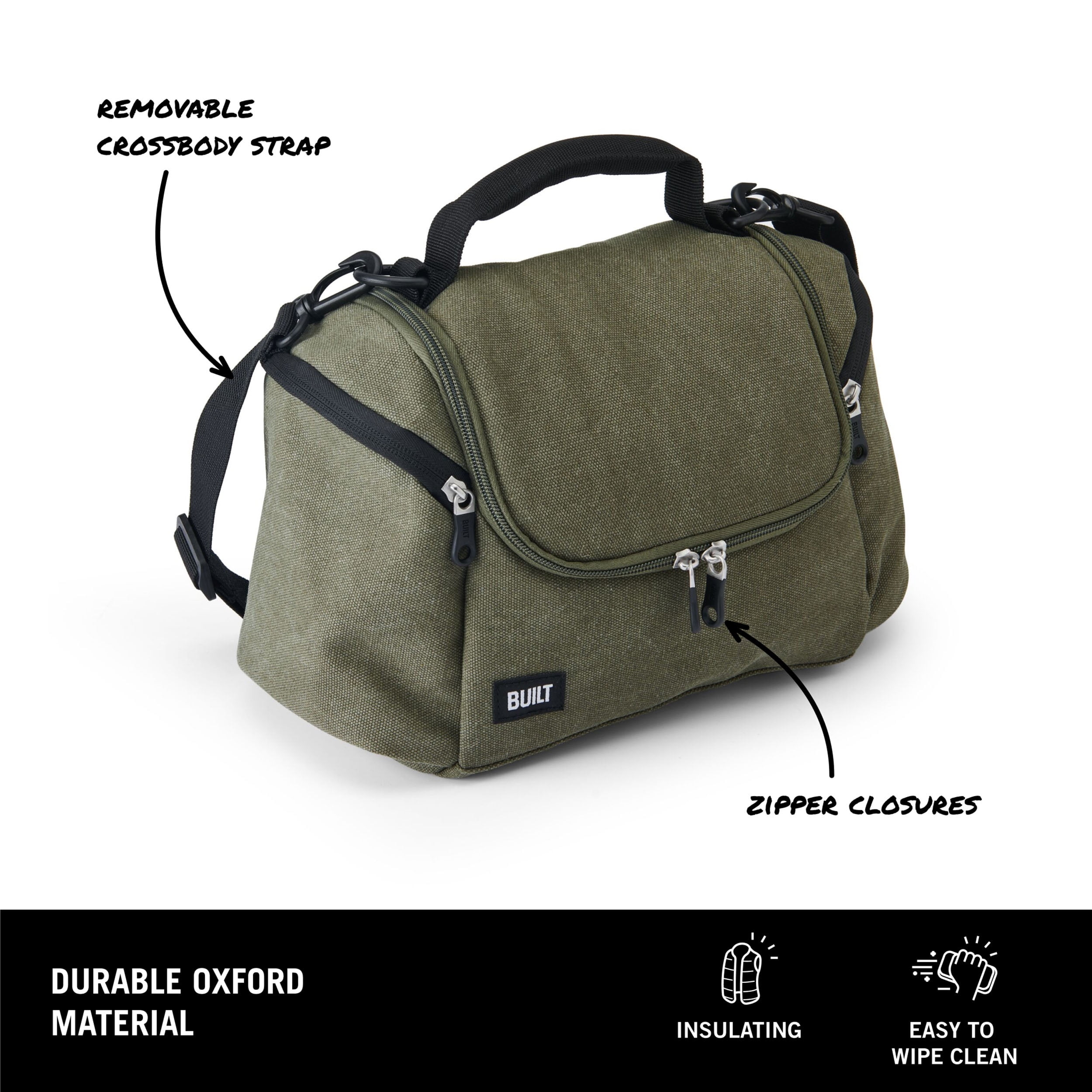 BUILT Oxford All Day Adult Reusable Lunch Bag Sage Green