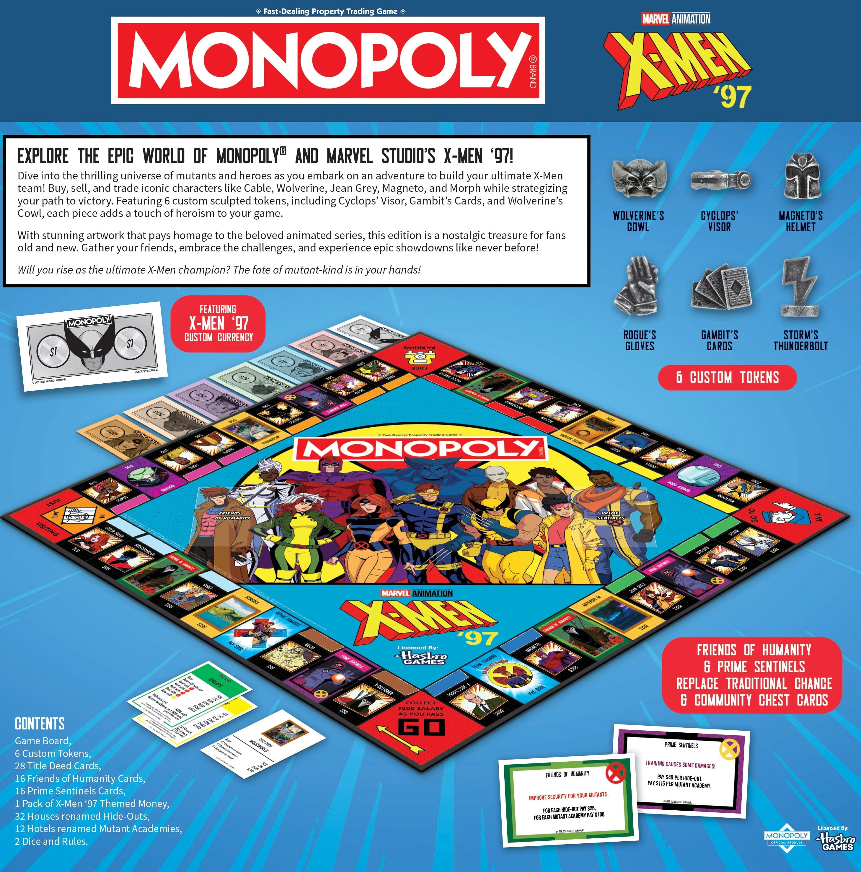 Monopoly: X-Men '97 Edition Board Game, Buy, Sell, Trade Iconic Mutants Like Wolverine, Magneto, Rogue & More, Featuring 6 Custom X-Men Themed Tokens, Officially Licensed Merchandise and Collectible