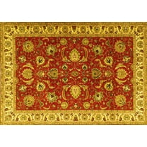 Ahgly Company Machine Washable Indoor Rectangle Persian Yellow Traditional Area Rugs, 5' x 7'