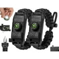 thumbnail image 1 of PSK Paracord Bracelet 8-in-1 Personal Survival Kit Urban & Outdoors Survival Knife, Fire Starter, Glass Breaker, Survival Whistle, Signal Mirror, Fishing Hook & String, Compass (Black / Black), 1 of 8