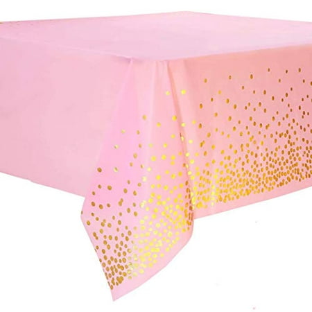

EMAAN 2 Pack Pink Premium Rectangle Table Plastic Tablecloth Party Table Cloths Disposable 54 x 108 inches Gold Dots Rectangular Waterproof Table Cover for Parties Wedding Baby Shower