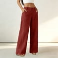 thumbnail image 5 of aohooy Wide Leg High Waisted Pants Women Summer Casual Button Up Palazzo Work Pant Beach Vacation Comfort Trousers with Pockets Red,M, 5 of 8