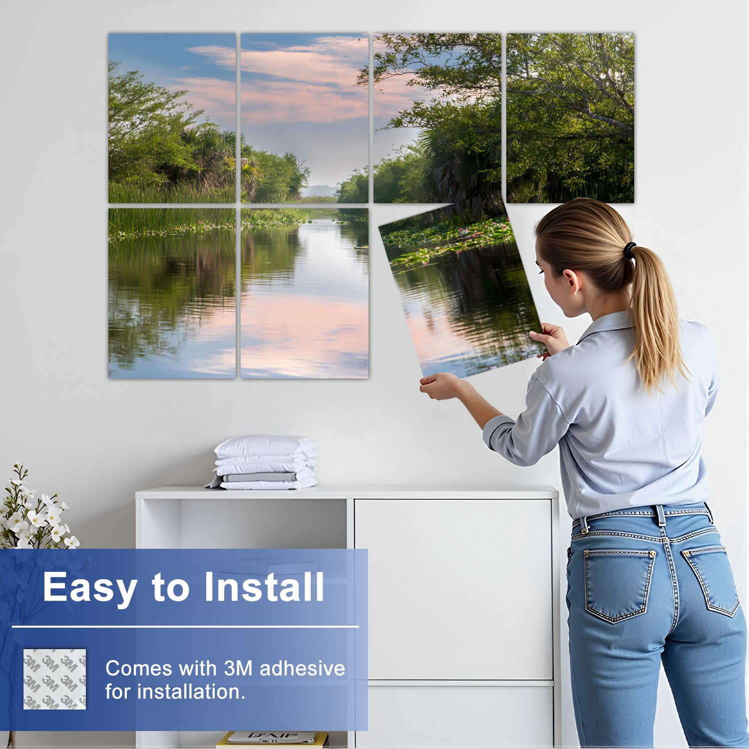8 Pack Art Acoustic Panels Sound Absorbing Florida Everglades Sunset Wetland Water Canal Landscape Decorative Soundproof Wall Panels Self Adhesive for Nursery Game Room Bedroom 48"x32"