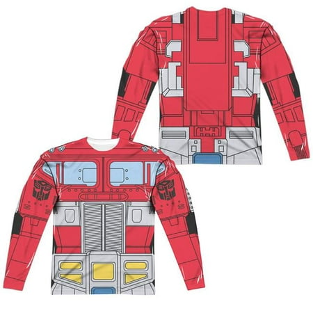 Trevco Sportswear HBRO131FB-ALPP-3 Transformers & Optimus Prime Costume Front & Back Print - Long Sleeve Adult Poly Crew T-Shirt, White -