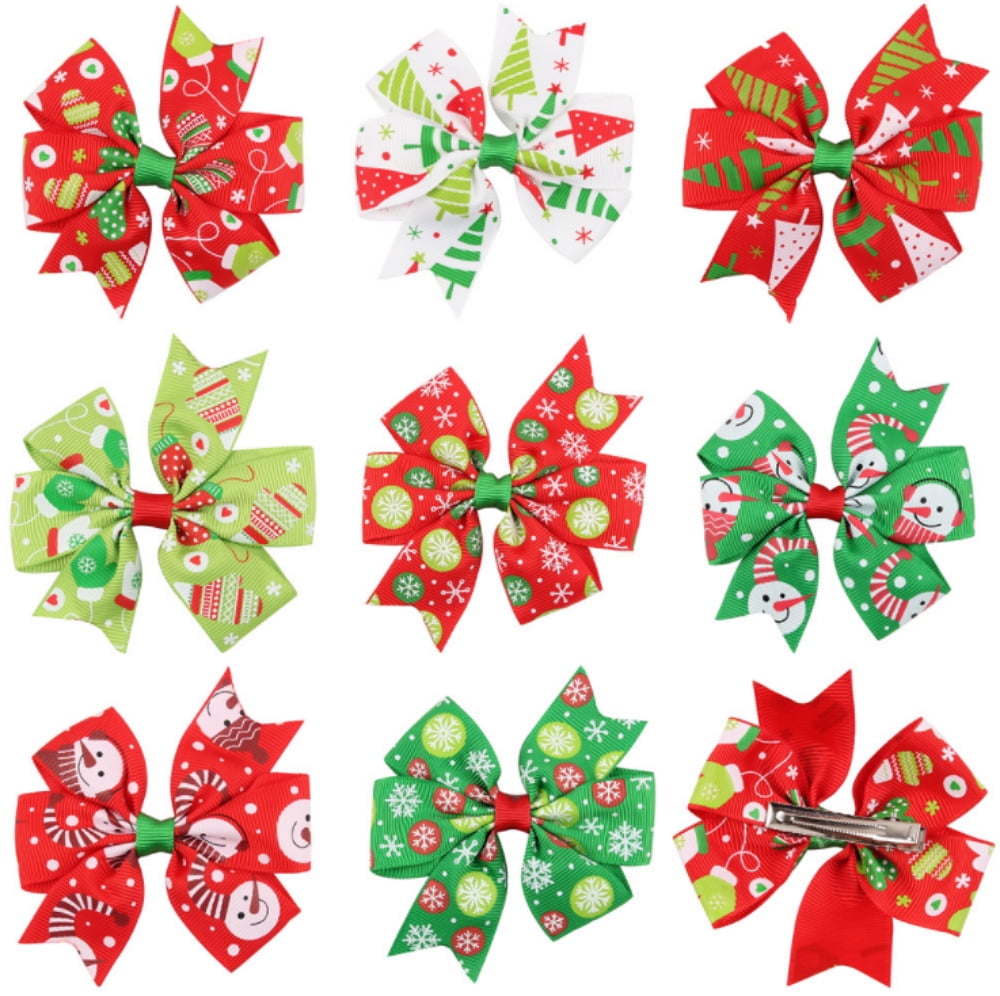 Kid Girls Christmas Holiday Gift Ribbon Hair Bows Clip Children Hairpin Decor W 