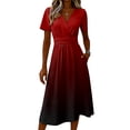 thumbnail image 5 of Laqbezok Smocked High Waist Short Sleeve Dress, Trendy Ombre Gradient Print A-Line Midi Dress, Casual V-Neck Fashion Summer Sun Dress, 5 of 6