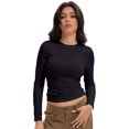 thumbnail image 4 of Womens Shirts Long Sleeve Crew Neck Ruched Stretch Basic Fitted Tee Shirts Tops, 4 of 6