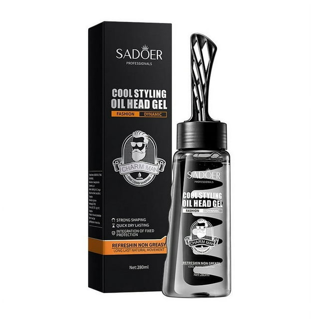 Gel para peinar el cabello para hombre con peine, 280 ml Cera a base de agua Cool Modeling Back Strong Hold, fijación 24 horas, fácil de limpiar, no graso, anticaspa para un look más joven, 22,5x6cm