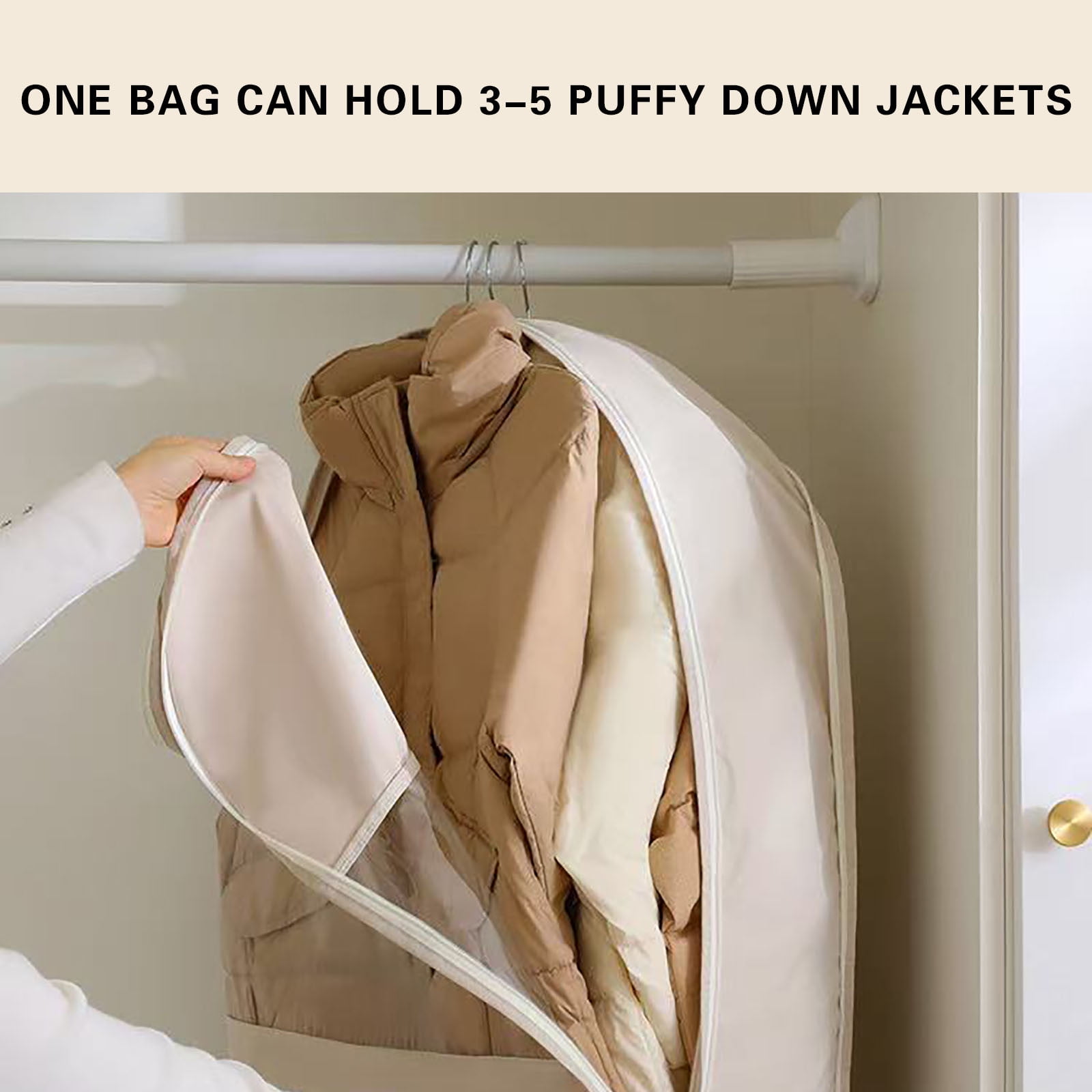 Pklyzj Space Saving Hanging Garment Bag with Self Compression Zipper, Space Saving Hanging Protector for Down Coat, Down Coat Compression Dust Cover for Closet Storage