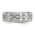 thumbnail image 3 of Stainless Steel Scroll Design Brushed & Polished 8mm Ridged Edge Band Size: 12; for Adults and Teens; for Women and Men, 3 of 5