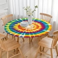 thumbnail image 3 of Tie Dye Color Burst Pattern Round Fitted Tablecloth with Elastic Edge,Dining Table Cover Waterproof,Outdoor Round Tablecloth for Camping,Dining,Indoor and Outdoor, 3 of 7