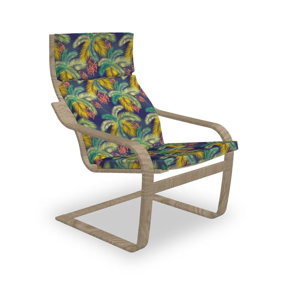 Tropical Armchair Pad and Slipcover, Exotic Aloha Themed Illustration of Abstract Colorful Palm Leaves Print, 1 Piece Soft Cushion Replacement with Removable Cover, Indigo and Multicolor, by Ambesonne