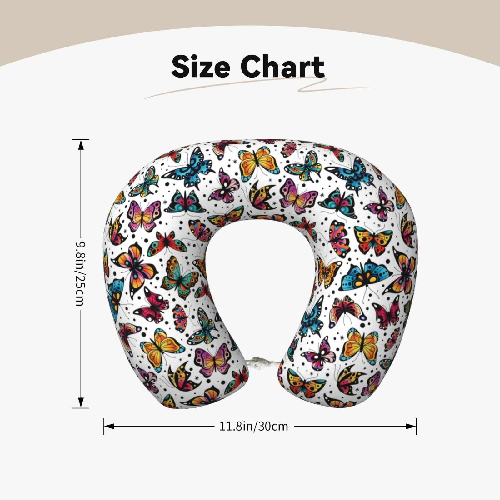 Xecao Cute Butterfly Print Memory Foam Cervical Neck Pillow Versatile U-Shaped Pillows for Home,Office,Camping,Travelling,Soft Washable Cover