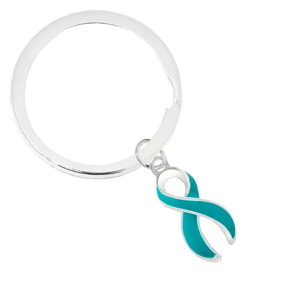 12 Pack Teal Ribbon Split Style Key Chains (12 Keychains)