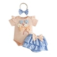 thumbnail image 2 of Avtoify Toddler Rompers, Fall Toddler Girl-dimensional Bow Short Sleeved Shorts+headband Piece Set Short Crawling, 2 of 8