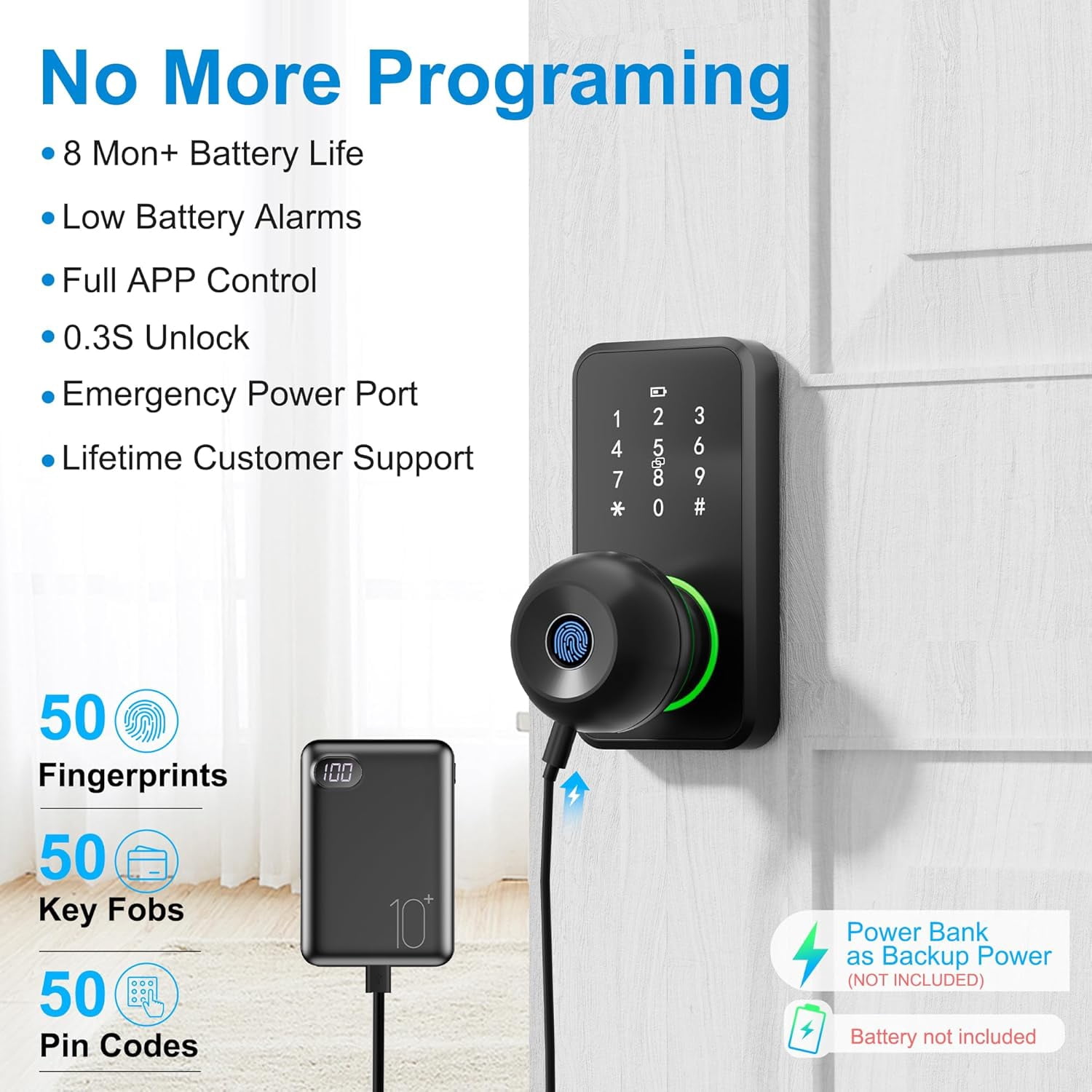 Hansang Smart Door Lock with Keypad and Fingerprint, Keyless Entry Electronic Door Knob for Front Door, Easy to Install
