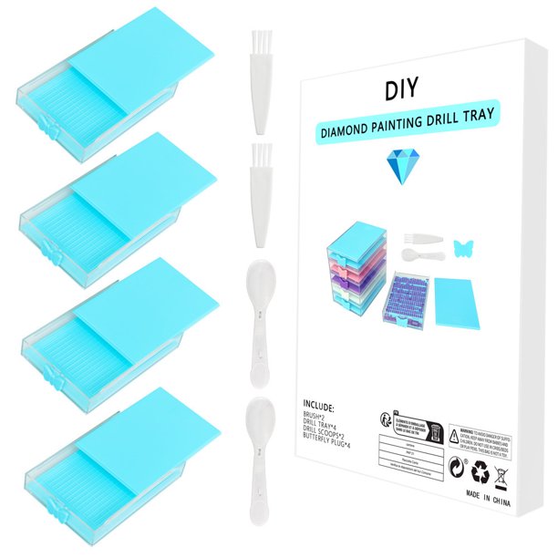 Placa Organizadora Diamantes Imitación Bandeja Clasificación Cuentas Pintura 4 Piezas Con Tapa Cuchara Y Cepillo para Manualidades