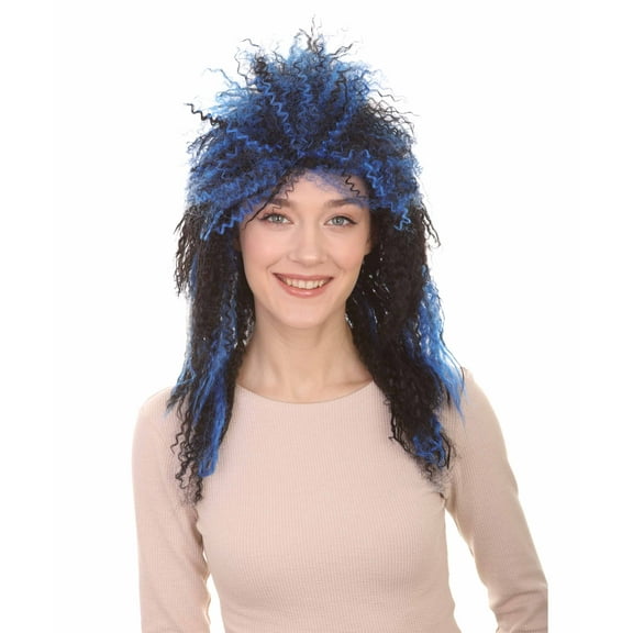 HPO Adult Women's Vampires Black & Blue Color Wig | Dreadlock Horror Ghost Wig | Premium Breathable Capless Cap