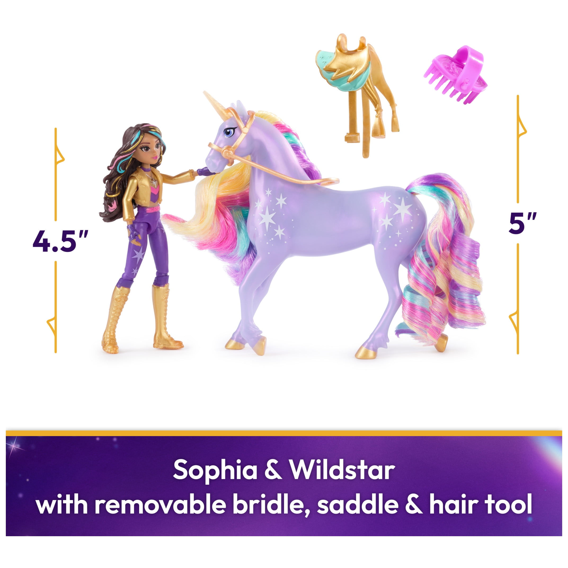 Unicorn Academy, Sophia & Wildstar with 2 Riding Accessories, Toys for Girls Ages 4+