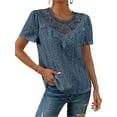 thumbnail image 2 of Women'S Short Sleeve Tunic Tank Tops Casual Lace Shirt Blouses Blue XL, 2 of 9