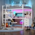 thumbnail image 4 of AMUZER Twin Metal Loft Bed with L-Shaped Desk, LED Lights,Charging Station LED Loft Bed Frame Twin Size with Storage Shelves and Fabric Drawers, Safety Guard & Ladder, No Box Spring Needed, White, 4 of 11