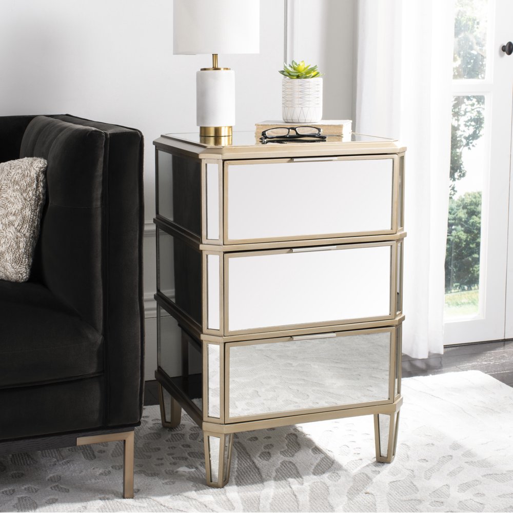 Safavieh Giana 3Drawer Modern Glam Mirrored Nightstand