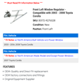 thumbnail image 2 of Front Left Window Regulator - Compatible with 2003 - 2008 Toyota Corolla 2004 2005 2006 2007, 2 of 2