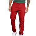 thumbnail image 2 of Zysthvn Fall Casual Pants for Men Straight Leg Business Mens Trousers Solid Breathable Button with Pockets Zipper Pants, Red M, 2 of 6