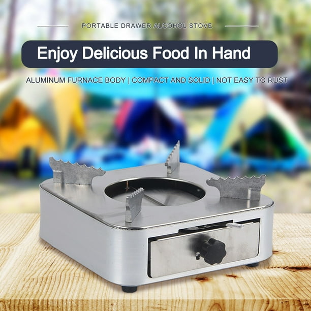 Estufa de alcohol sólido para acampar al aire libre Horno de utensilios de cocina para senderismo Picnic (Plata) Ehuebsd Para estrenar