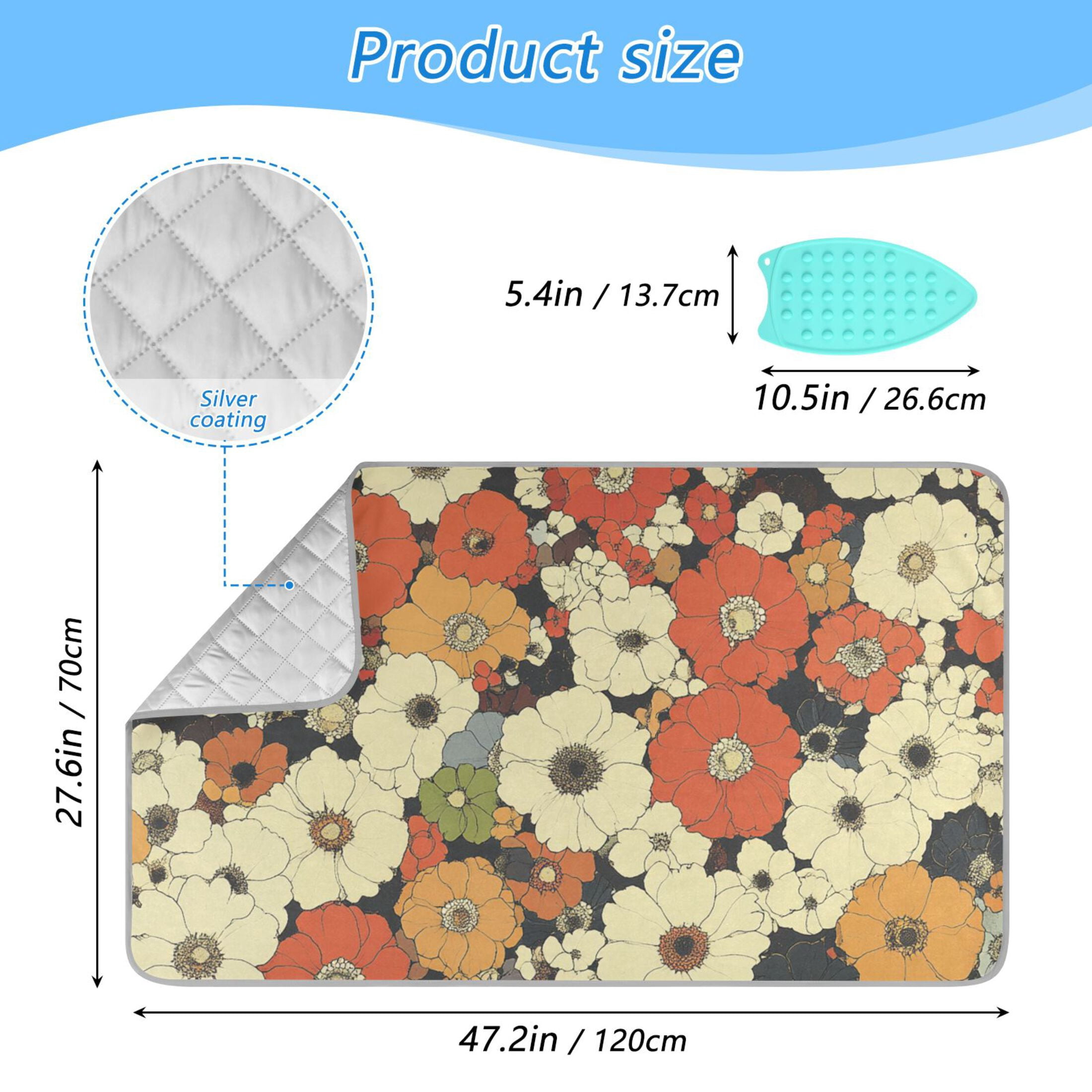 Colorful Floral Beauty Ironing Mat Blanket for Table Top Travel Portable Ironing Board Pad 47.2x27.6 Inch