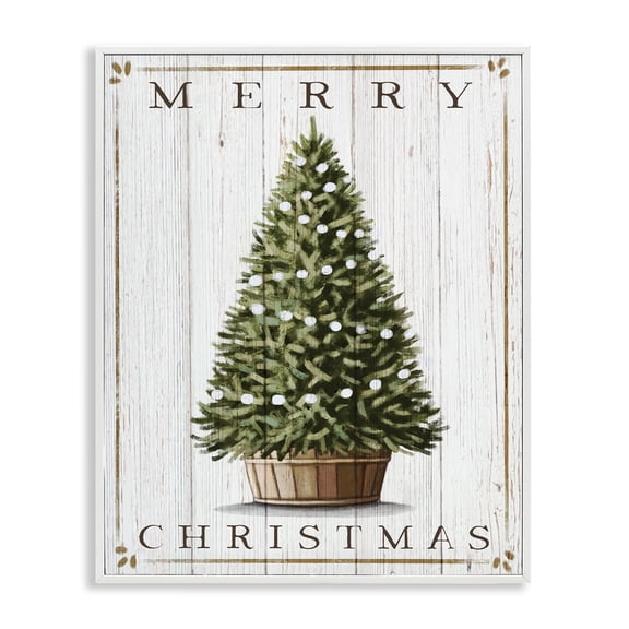 Stupell Industries Cottage Merry Christmas Country Tree White Framed Giclee Art, 24 x 30, by Elizabeth Tyndall