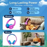 Contixo KB-5 Wireless Kids Headphones, Over-Ear Foldable Bluetooth Headset with 85dB Volume Limit, Pink/Blue