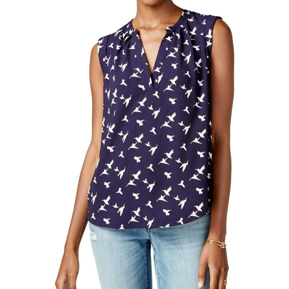 maison Jules Womens Printed Knit Blouse, Blue, XX-Small