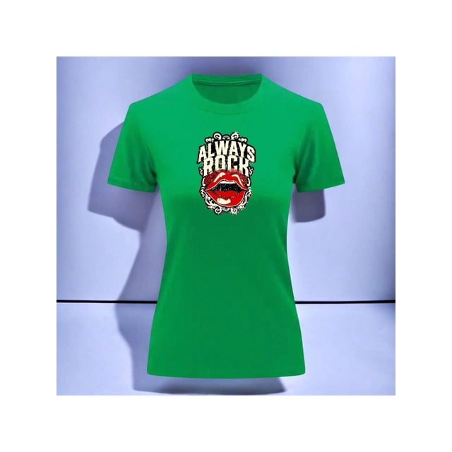 Playera Blusa Con Estampado De Always Rock Con Labios Sexys Ropa Para Mujer Color Verde Talla Chica Marca Emil SaEs