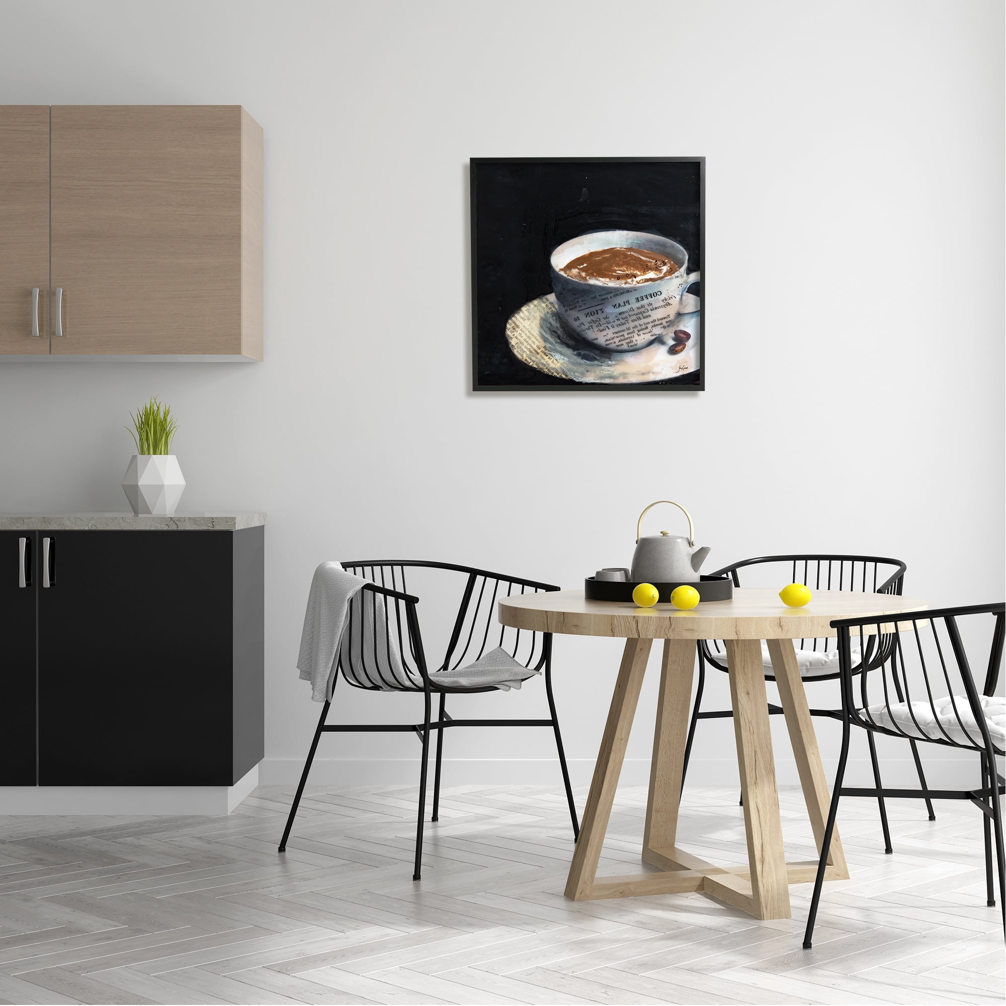 Stupell Industries Coffee Cup Morning Beverage Layered Newspaper Collage Graphic Art Black Framed Art Print Wall Art, Design by Stacy Gresell