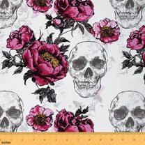Homewish Gothic Romantic Fabric by the Yard 1 Yard,Rustic Flower Floral Home Decor Fabric by the Yard,Spooky Halloween Skeleton Sewing Fabric For Girls Teens,Luxury Bedroom Decor