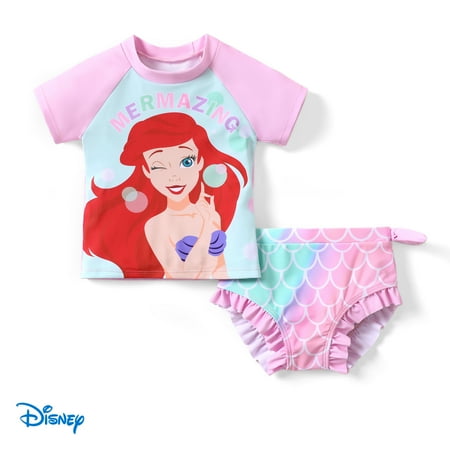 Disney Princess Toddler Girls Swimsuit Ariel Rapunzel Tiana Rash Guard 2 Pieces Set Sizes 2-6