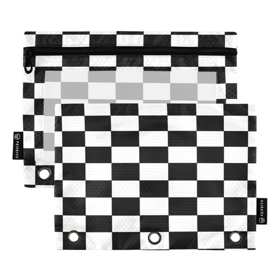 2 Pack Flip Folders with Clear PVC Window Binder Pouches 3-Ring Binder Organizer for Office & Home Black and White Check