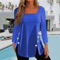 thumbnail image 2 of Timegard Womens Tops Square Neck Button Long Sleeve Solid Color Blouses Casual Comfy Loose Tee Tops, 2 of 5